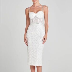 NADINE MERABI - Amalia White Sequin Midi Dress